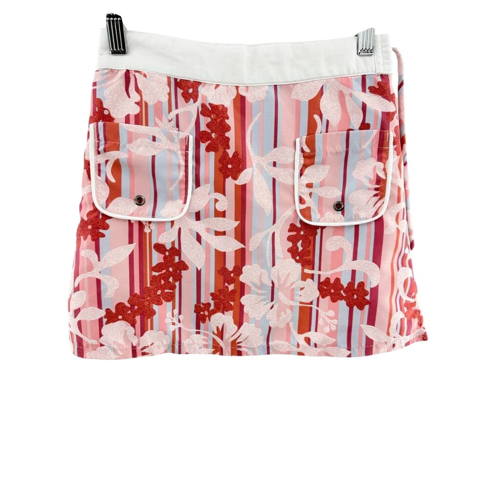 Patagonia Girl’s Striped Hibiscus Print Board Skort Pockets Lightweight Size S 8